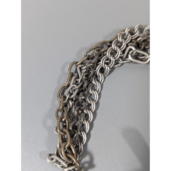 Silver Tone Bronze Tone Multi Chain Cross Bracelet 6.5" - Picture 4 of 8